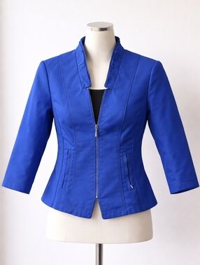 White House Black Market Jacket Moto Cobalt Blue Biker-Style Sz 4